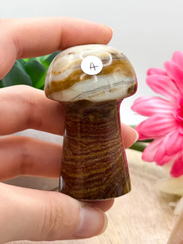 60mm Onyx Mushroom Carving, Brown Onyx Mushroom Carving - Image 2
