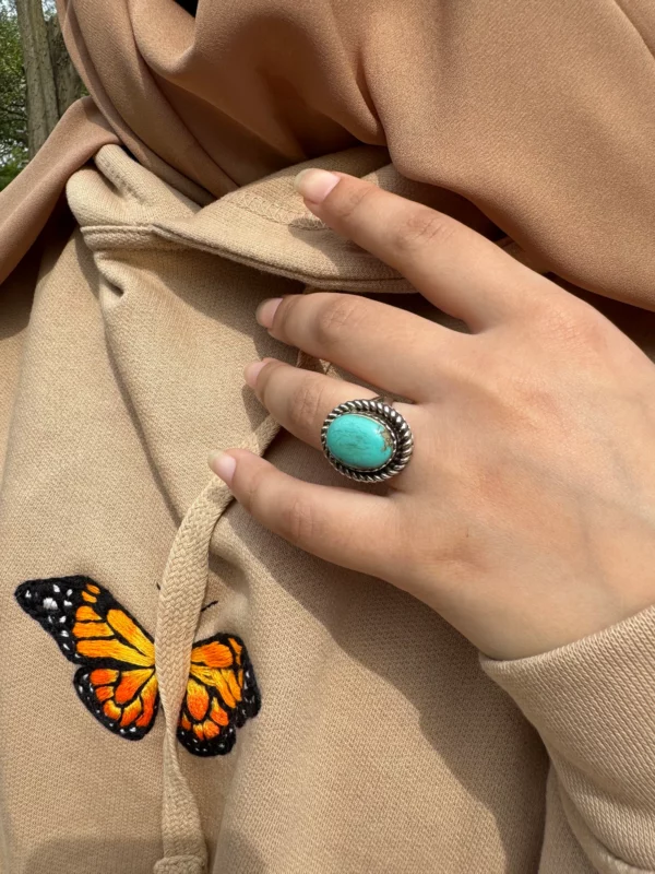 Natural Authentic Turquoise Ring, 925 Silver, Size P - Image 2