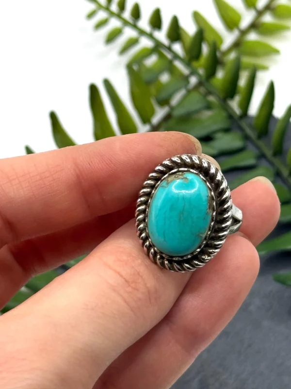 Natural Authentic Turquoise Ring, 925 Silver, Size P - Image 3