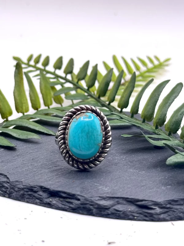 Natural Authentic Turquoise Ring, 925 Silver, Size P