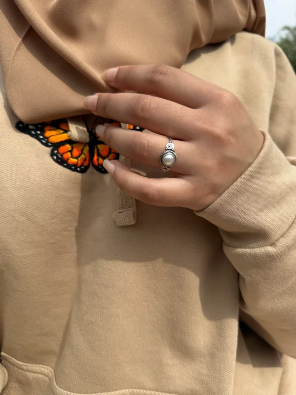 Natural Freshwater Pearl Ring, 925 Silver, Size P - Image 2